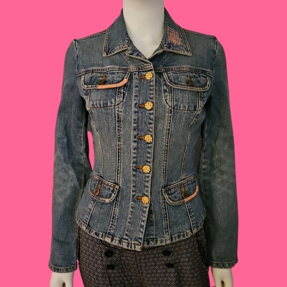 Bisou Bisou Jackets & Blazers - BISOU BISOU Embellished Cropped Denim Jean Jacket